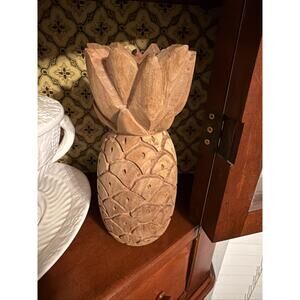 Hand Crafted Carved Wooden Pineapple Candle Stick Holder 9" high